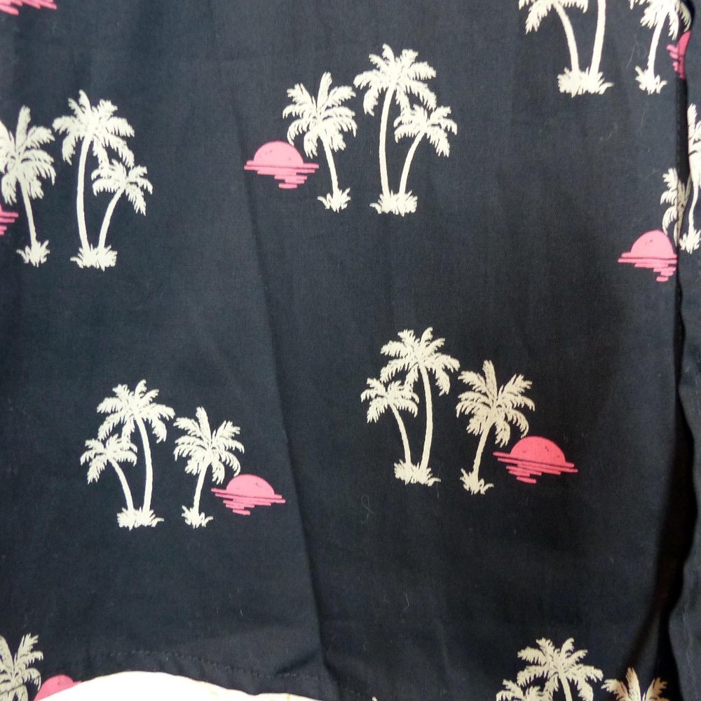 Reverse Threads Button Shirt Mens M Black Tropical Print Short Sleeve Pool Beach - Picture 5 of 10